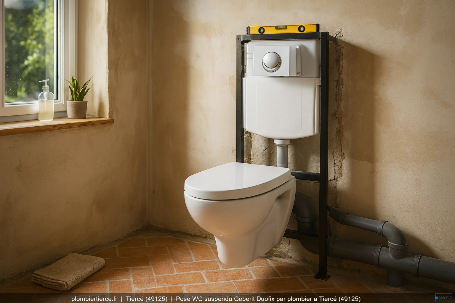 Pose WC suspendu Geberit Duofix par plombier a Tiercé (49125)